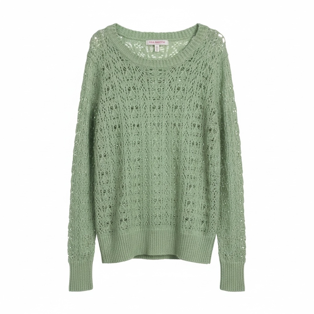 Pink Martini Collection Open Knit Crochet Sweater Mint Green Womens Large Sage